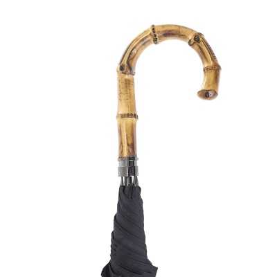 Black Gents' Canopy Umbrella with Bamboo Handle